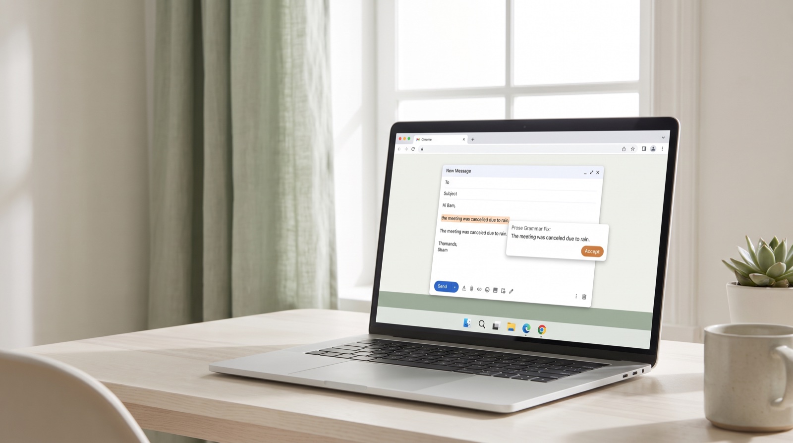 Selected text being corrected inside a Chrome browser window